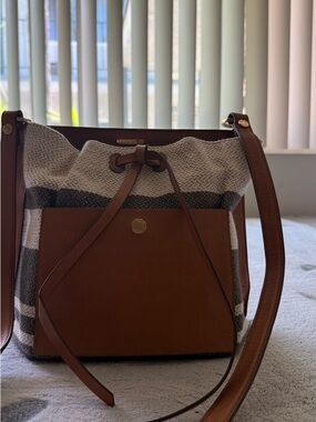 Louise et Cie Brown and Gray Knit Drawstring Crossbody